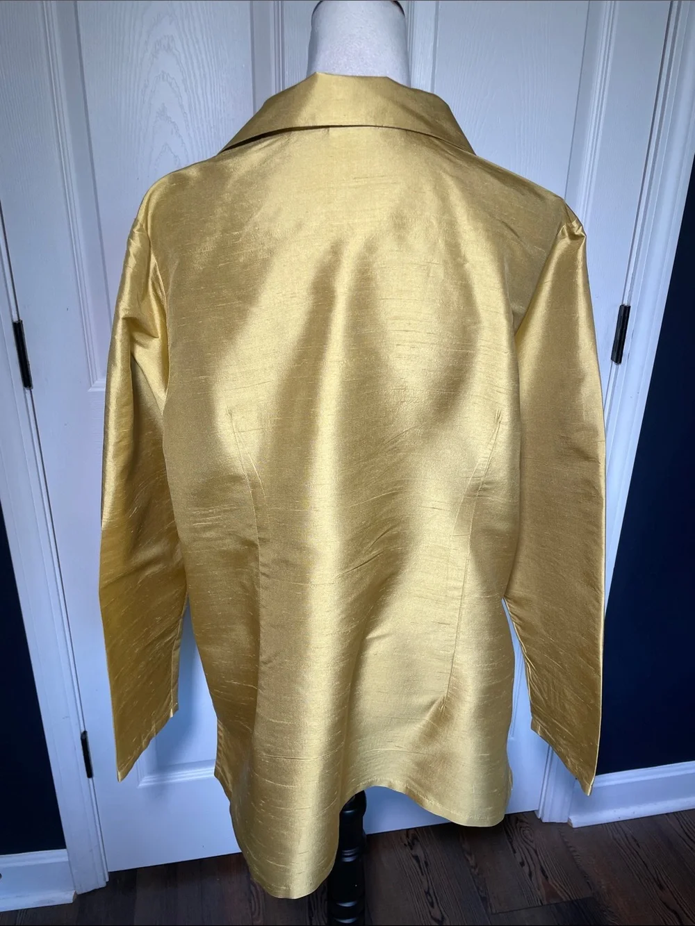 Vintage 90s Bloomingdale’s Gold Raw Silk Notch Lapel Shirt Jacket Blouse Sz 18W
